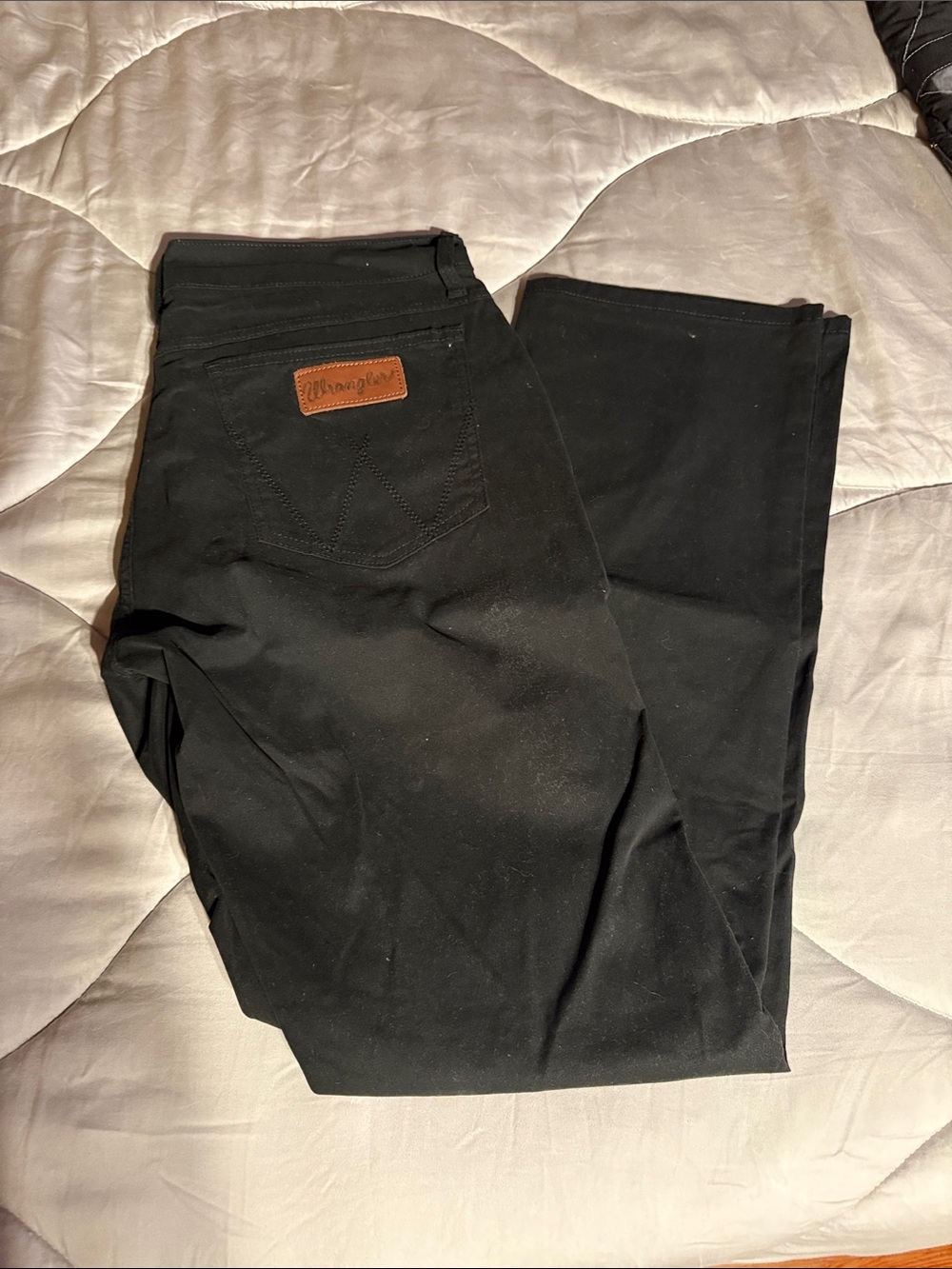 Wrangler Black Jeans with Brown Leather Logo Patch